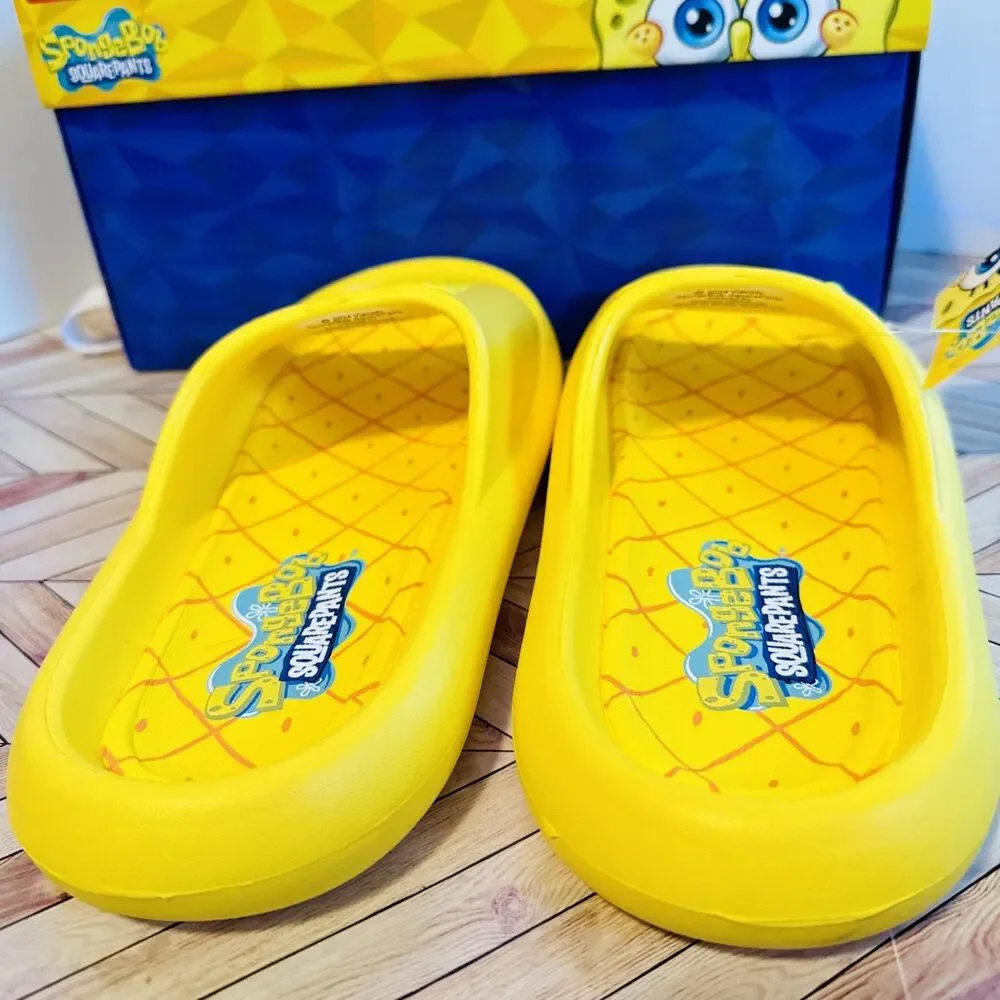 SpongeBob‎ SquarePants Men’s 8 Slides Ground Up Slip On Sandals Yellow Pool